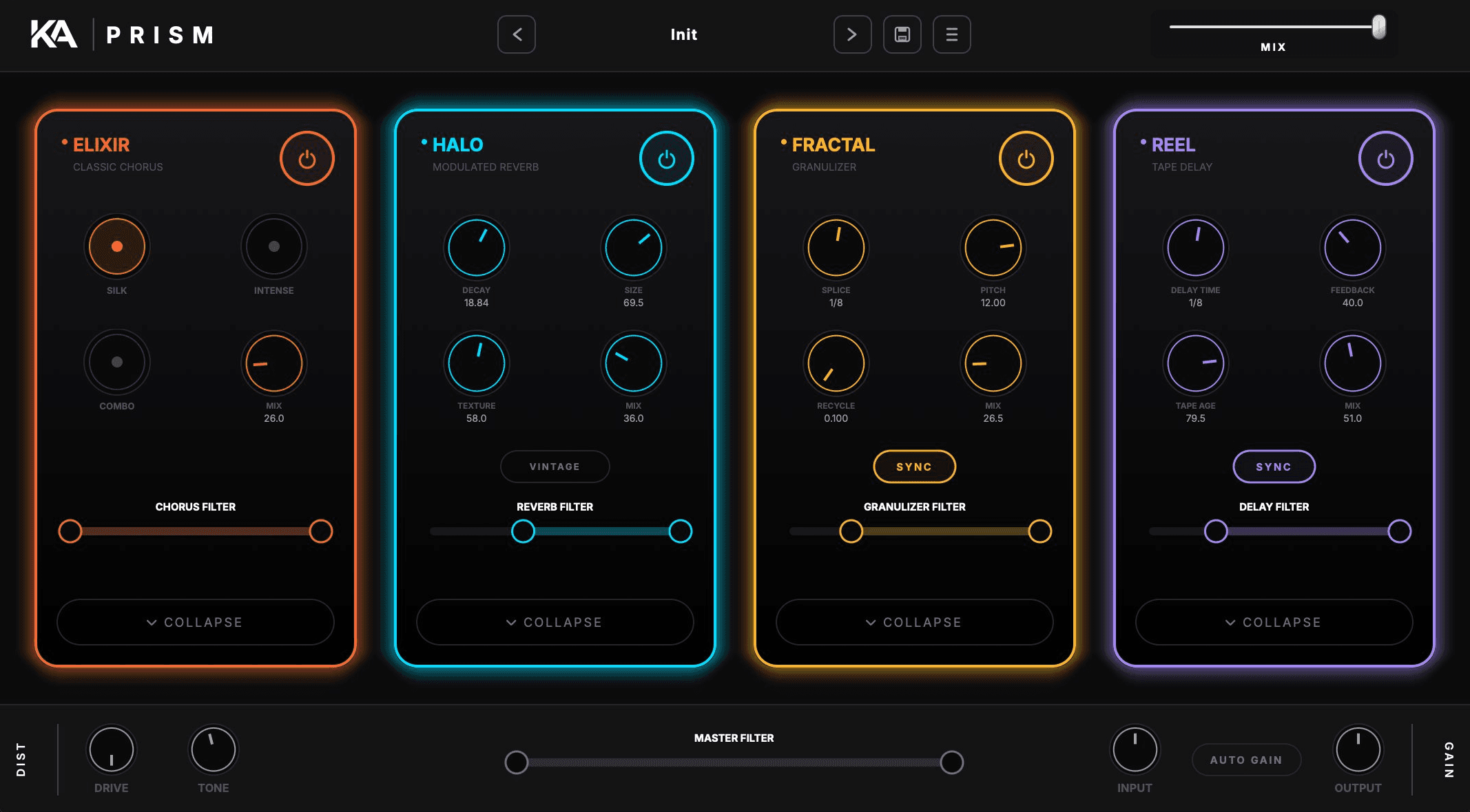 PRISM plugin interface — expanded view showing all module controls